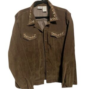Vintage Brown Suede Like 2 Pocket Western Embroidered Button Up Jacket Size 1X